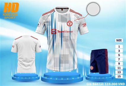 Áo Bóng Đá Trẻ Em CLB Man United Trắng Kẻ Xanh 2023-2024